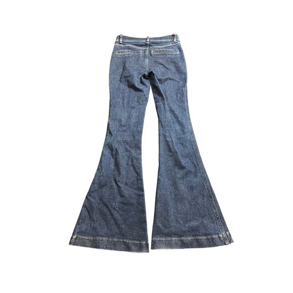 SPANX Jeans Womens XS Blue Pintuck Flare Raw Indigo Pull On Stretch Wide Leg - Picture 5 of 8